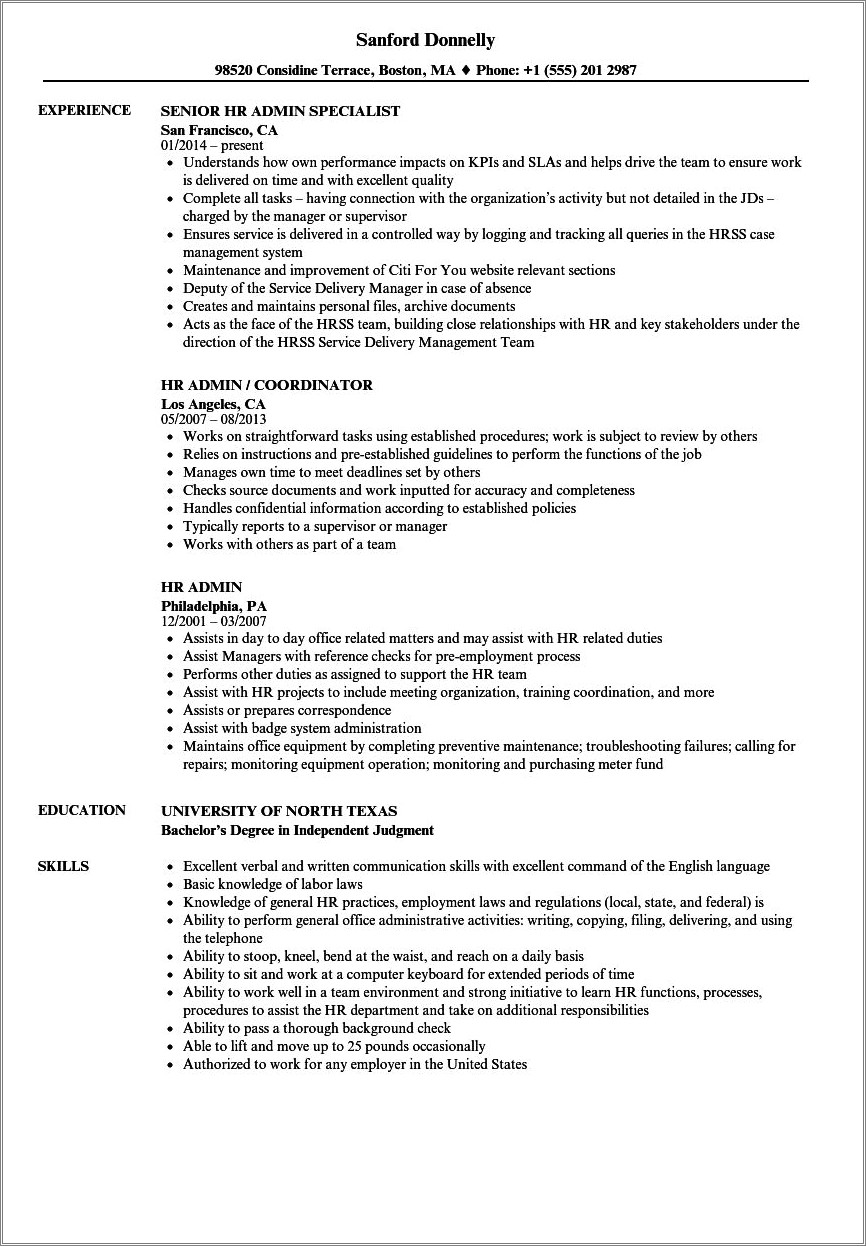 Hr And Admin Executive Resume Sample - Resume Example Gallery