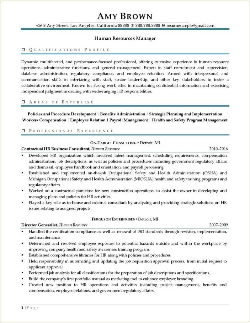 Hr Manager Resume Format Pdf - Resume Example Gallery