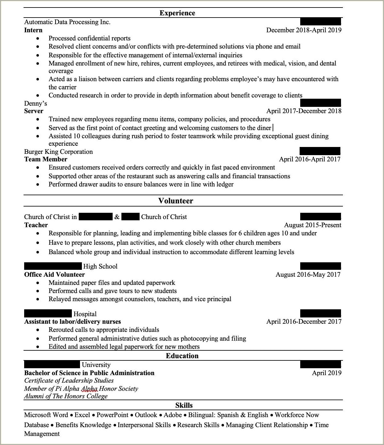 Hr Resume No Experience But Education Background - Resume Example Gallery