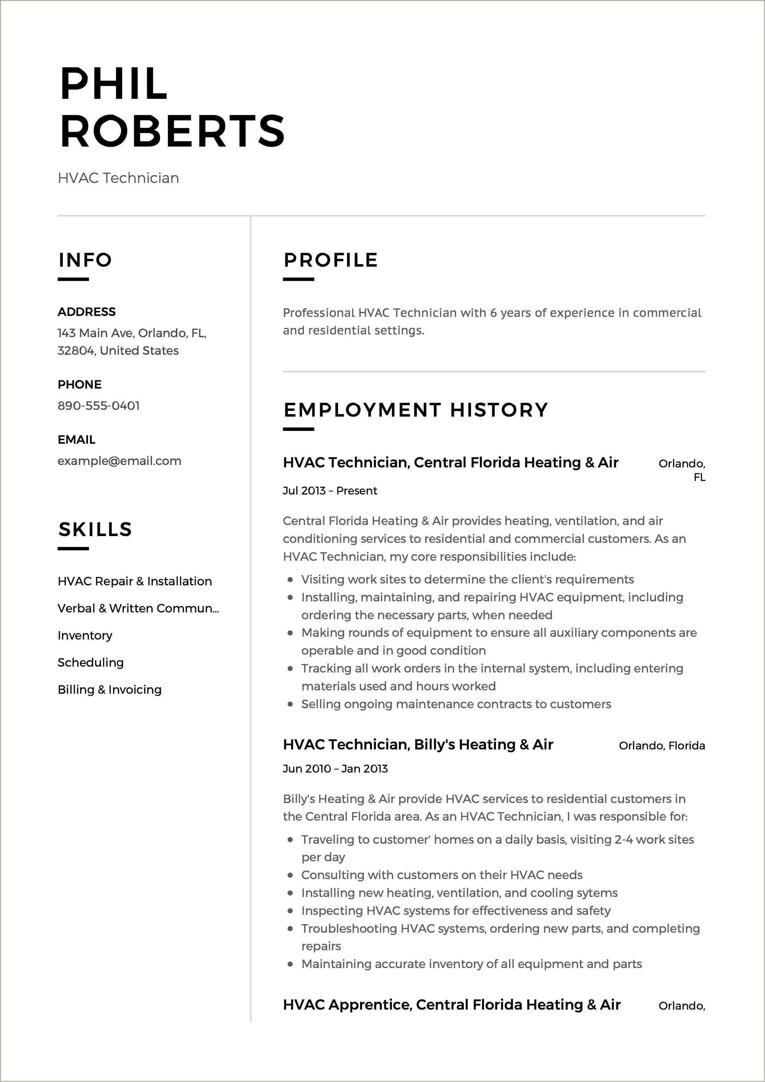 hvac-service-manager-resume-example-resume-example-gallery