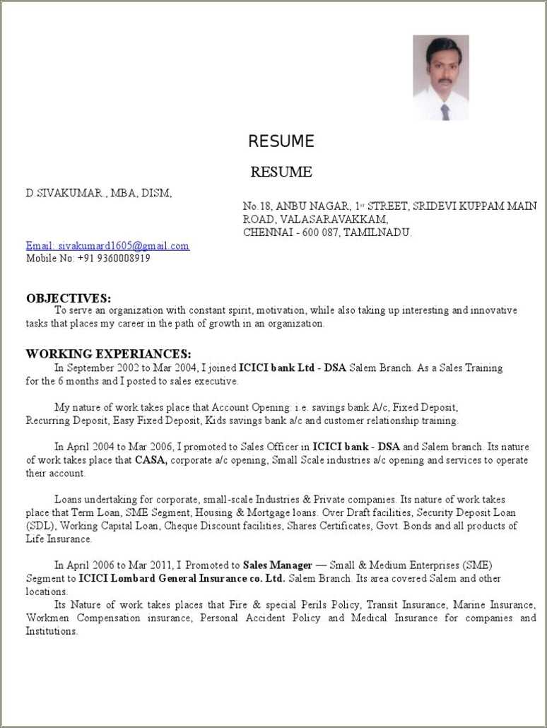 Relationship Manager Role In Icici Bank Resume