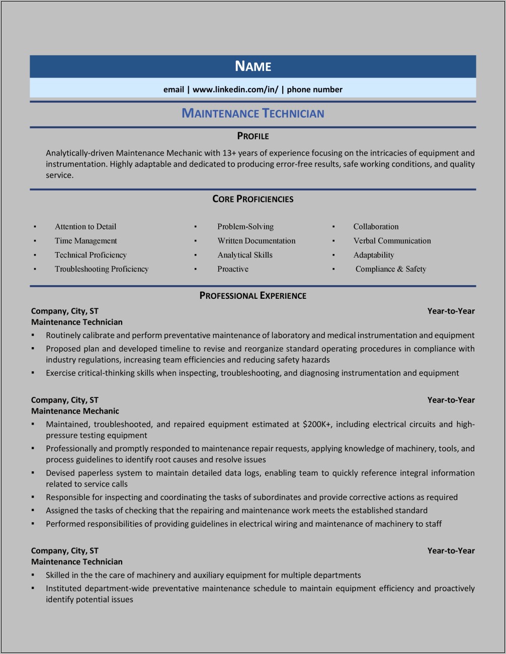 Industrial Maintenance Mechanic Resume Examples Resume Example Gallery