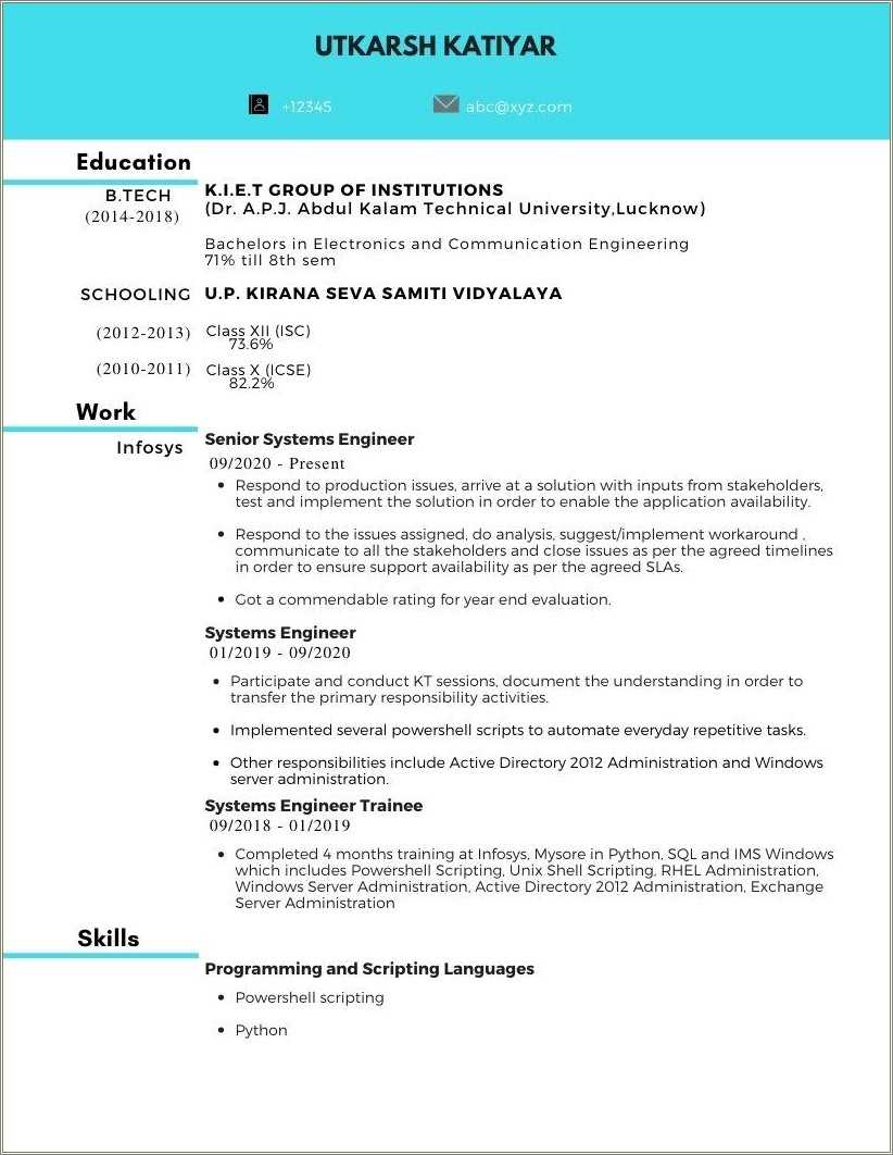 Sample Resume Of Infosys Employee - Resume Example Gallery