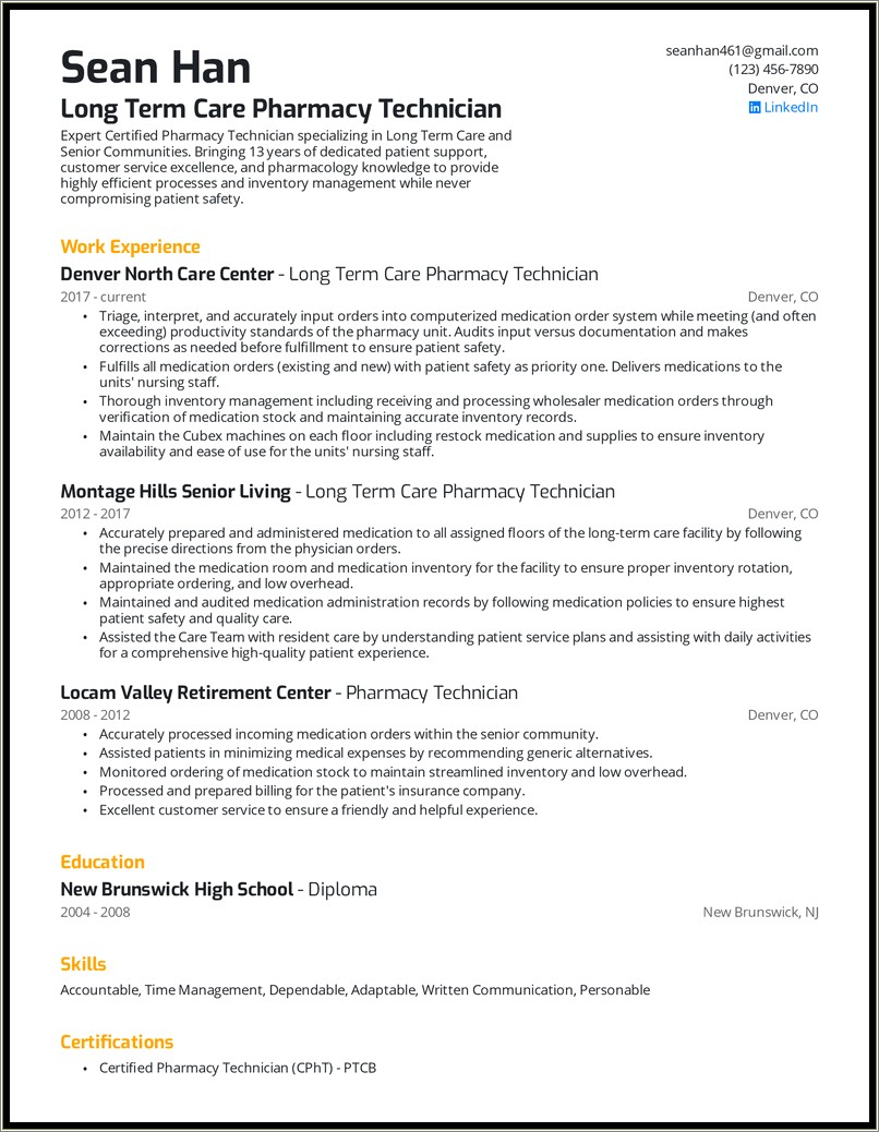 Sample Resume For Inpatient Pharmacy Technician - Resume Example Gallery