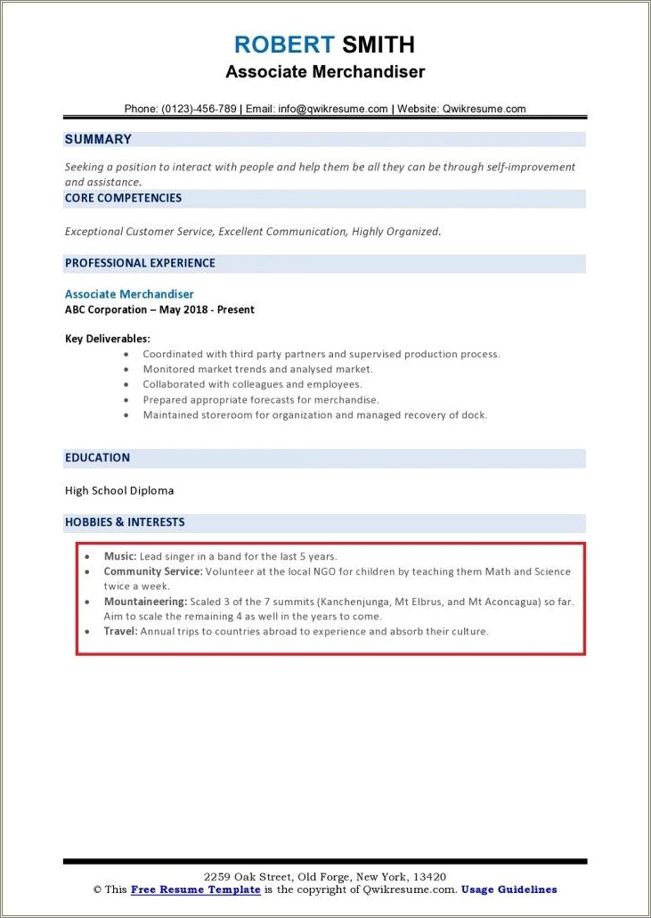 Interests Facts On Resume Example Resume Example Gallery