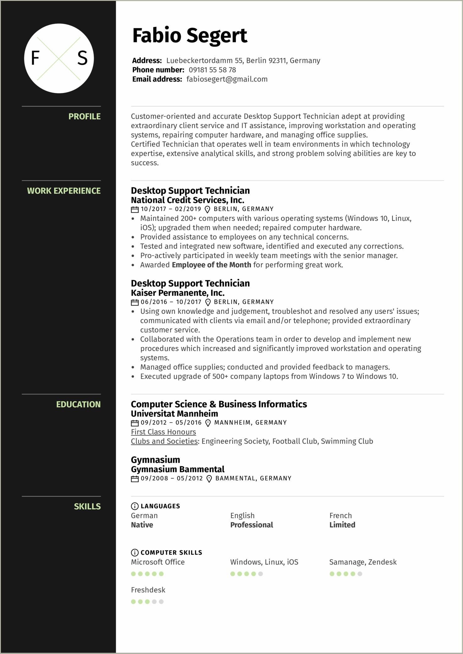 Sample Resume For Field Technician - Resume Example Gallery