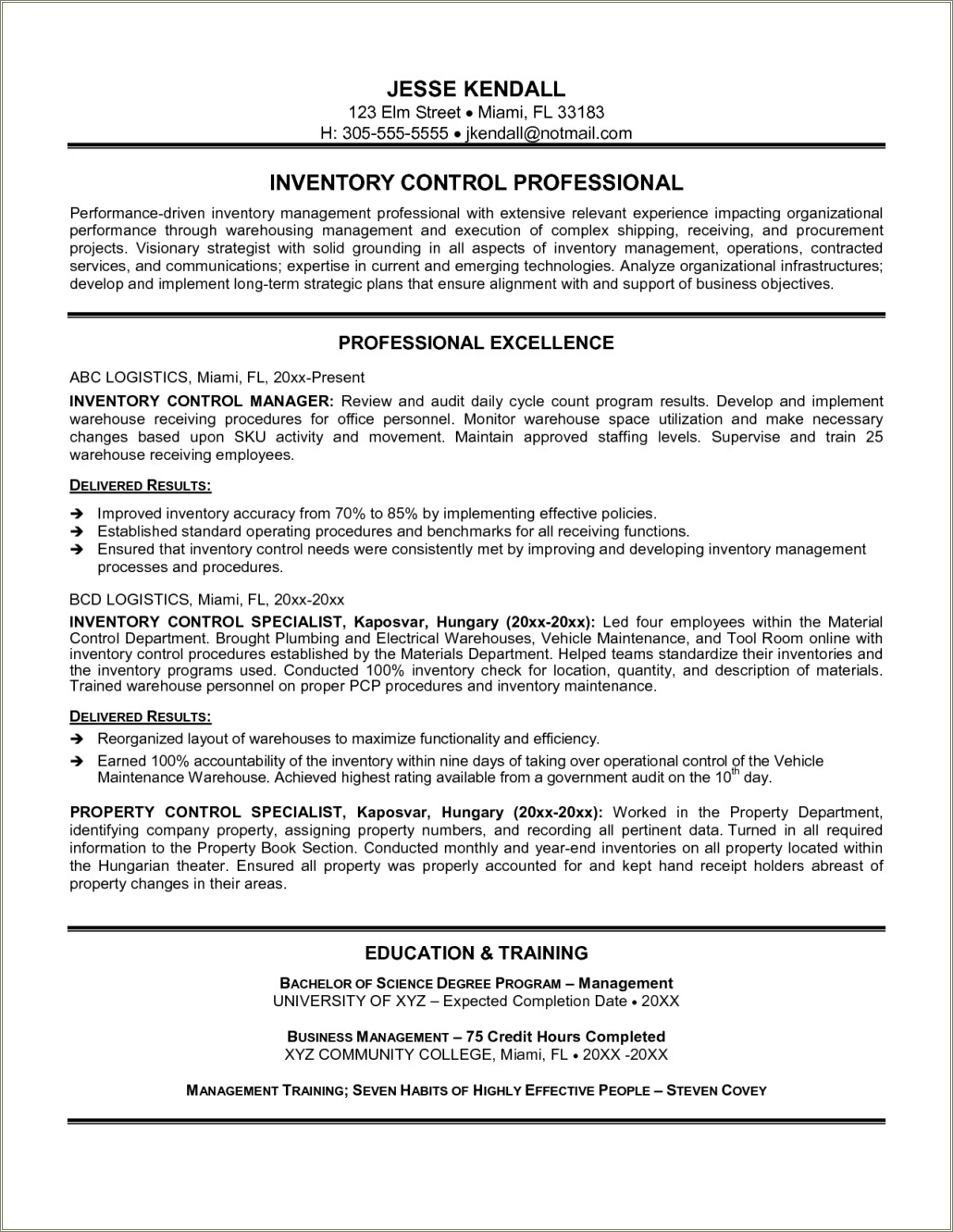  Inventory Control Specialist Resume Example Resume Example Gallery