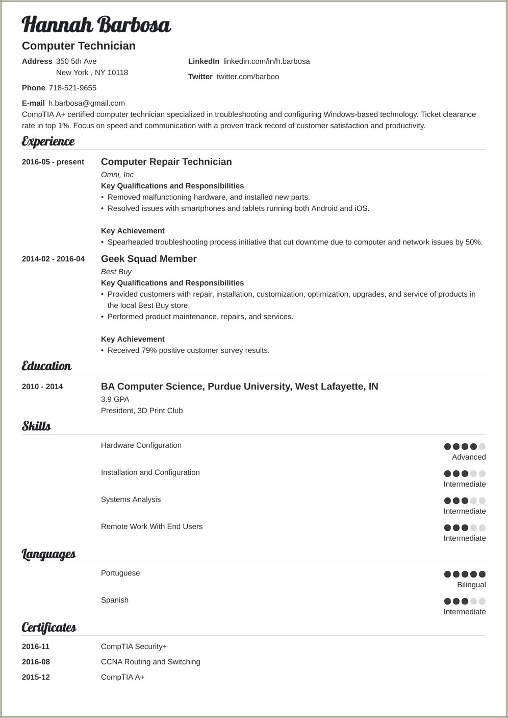 Computer Lab Technician Resume Sample - Resume Example Gallery