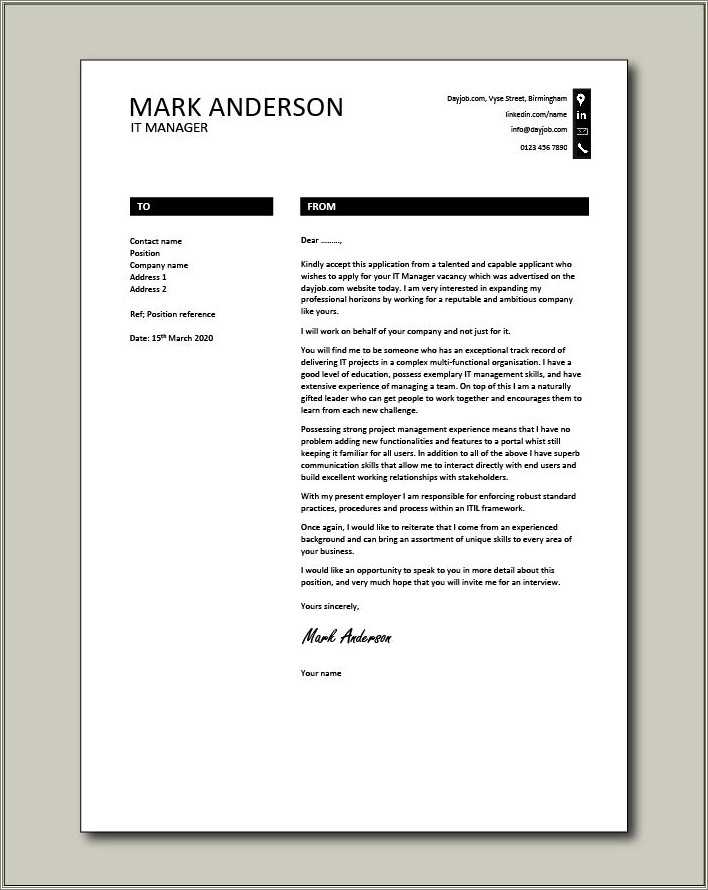 It Manager Resume Cover Letter Examples - Resume Example Gallery