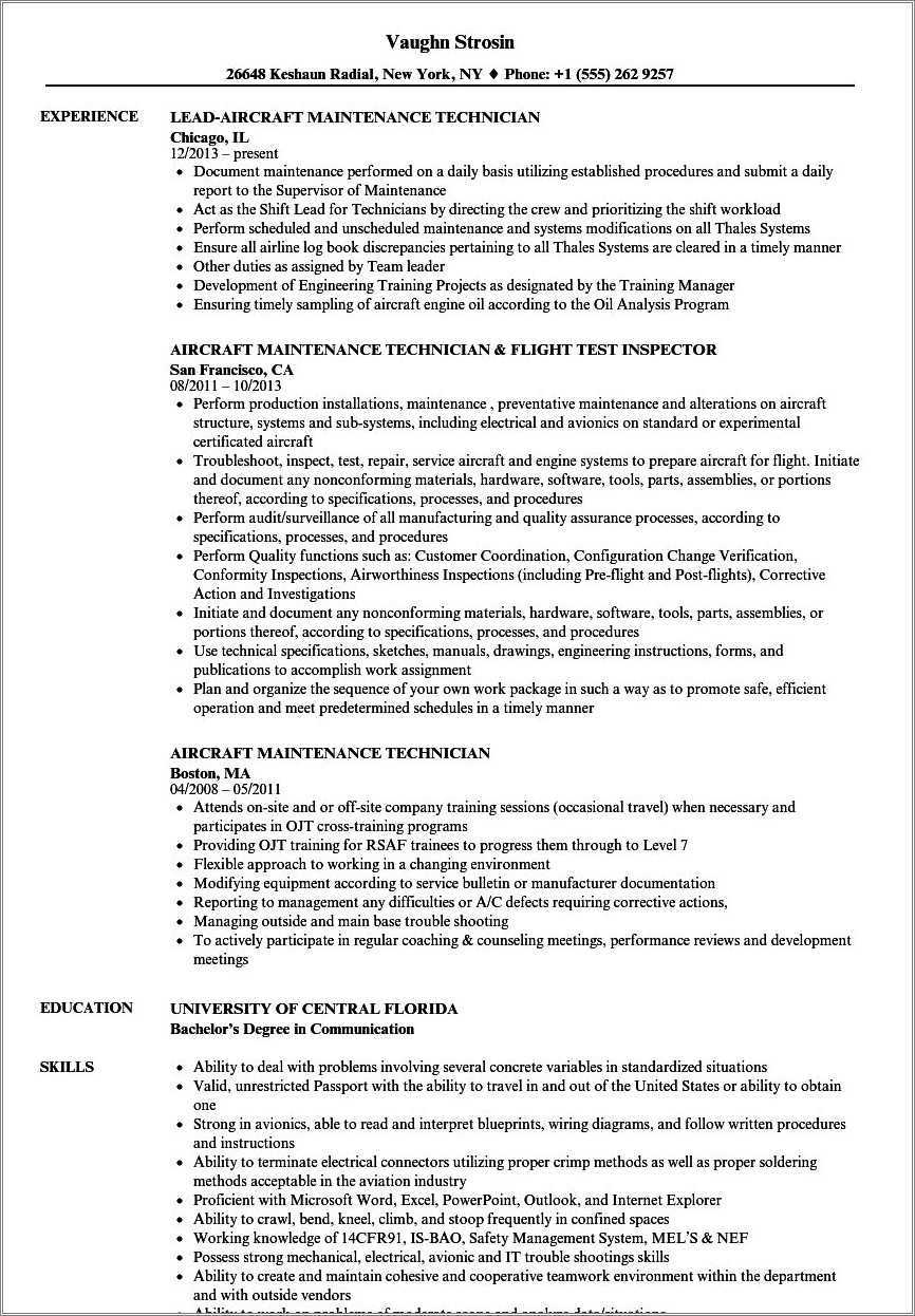 Jet Engine Mechanic Resume Samples Resume Example Gallery