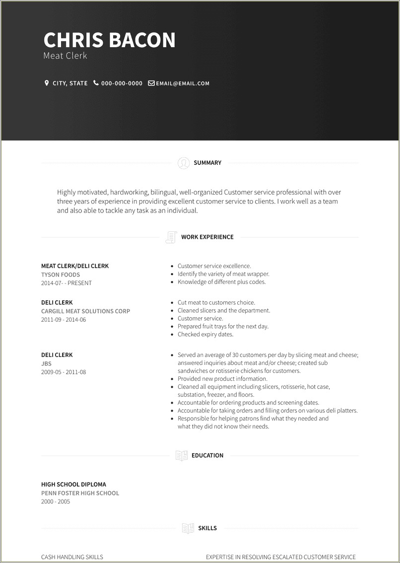 Deli Clerk Job Description Resume Resume Example Gallery