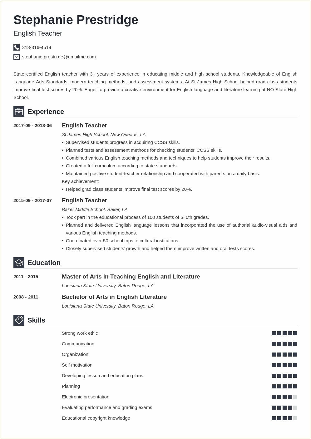 Job Description English Teacher Resume Resume Example Gallery