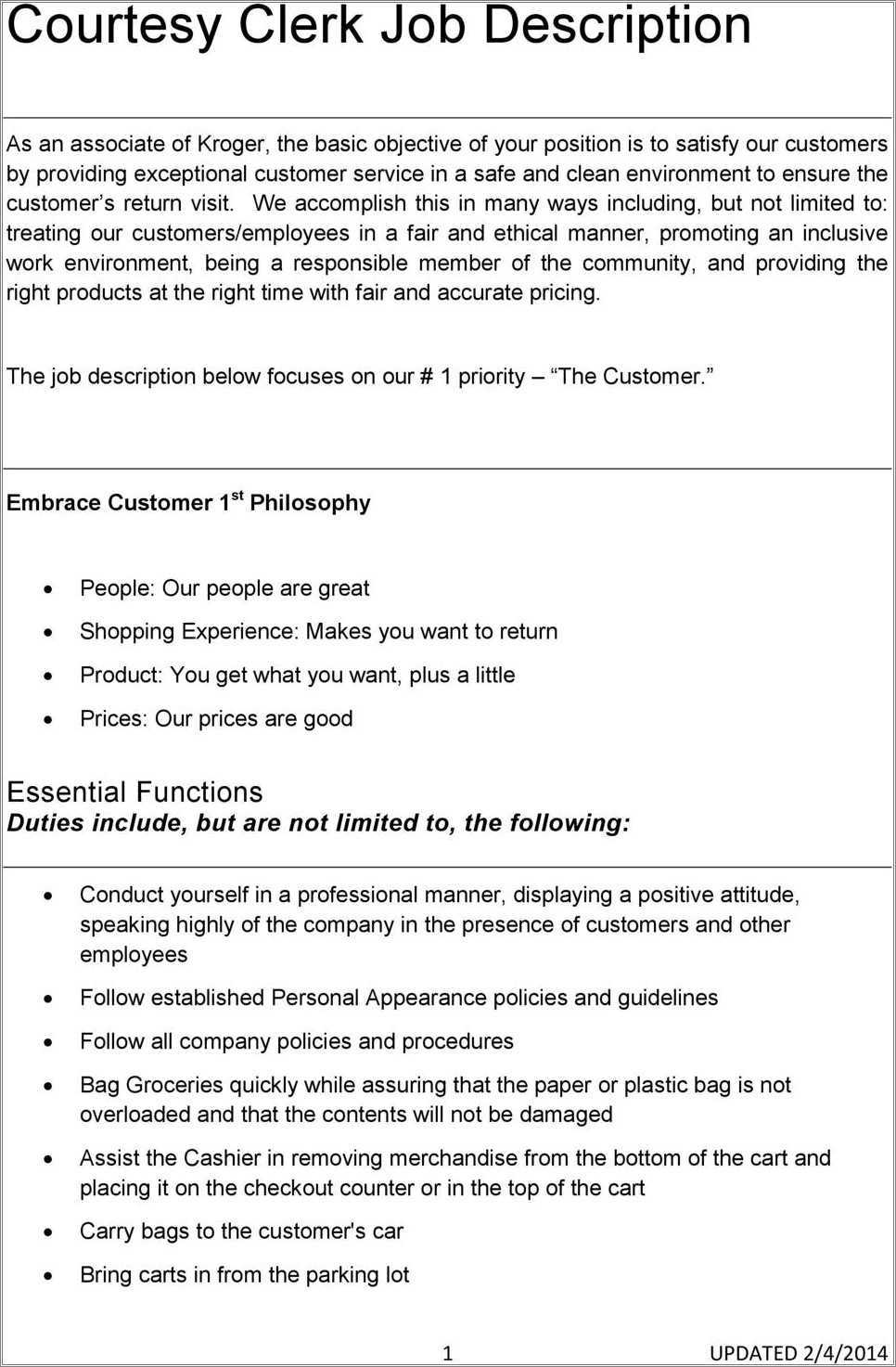 Courtesy Clerk Job Description Resume Resume Example Gallery