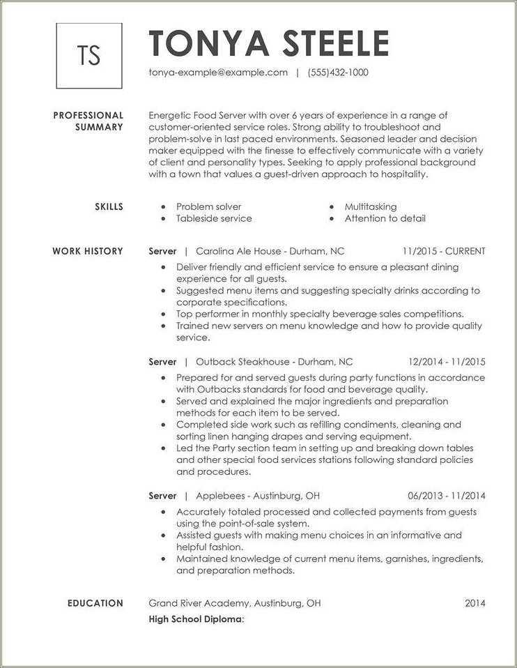 Job Description For Resume Food Service Resume Example Gallery