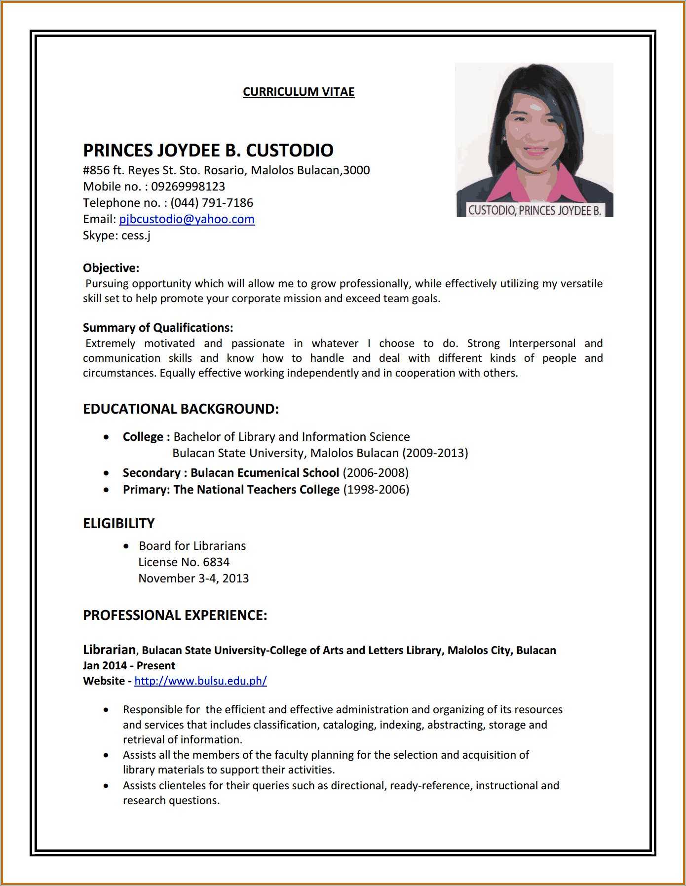 Jollibee Service Crew Resume Sample Resume Example Gallery