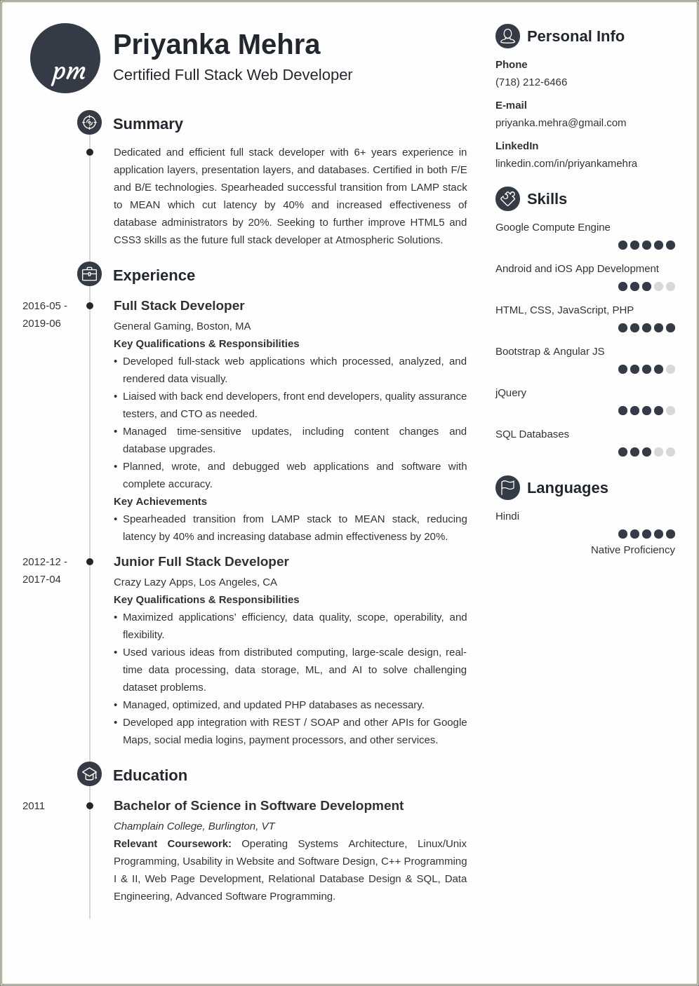 Full Stack Web Developer Cv Example