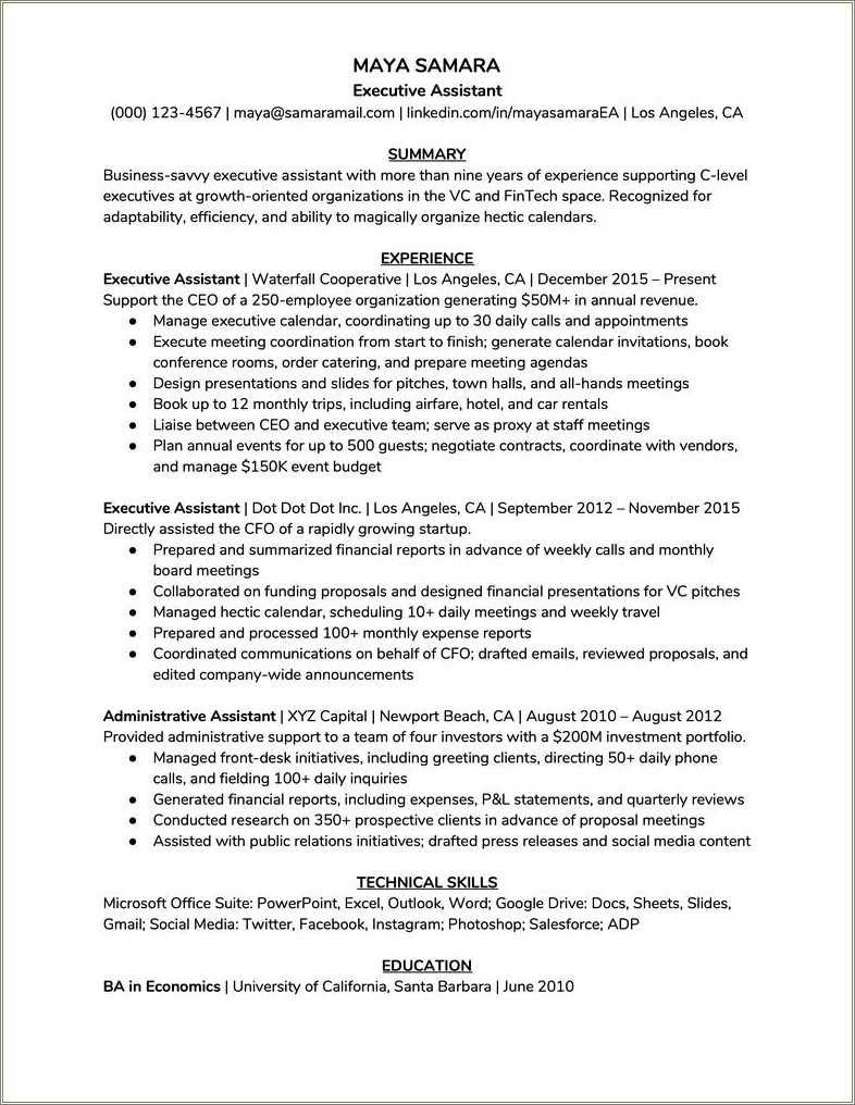 Key Skills In Resume For Executive Assistant - Resume Example Gallery