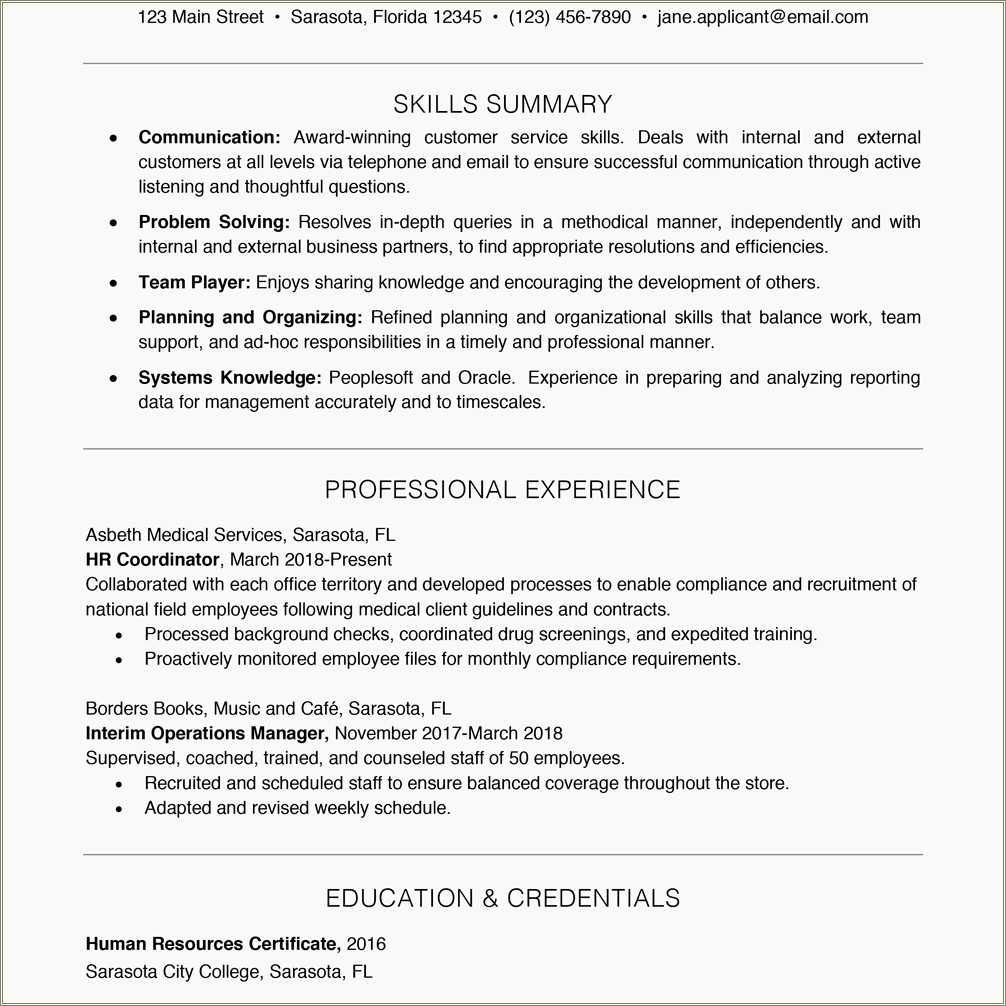 Key Skills Section Of A Resume Resume Example Gallery