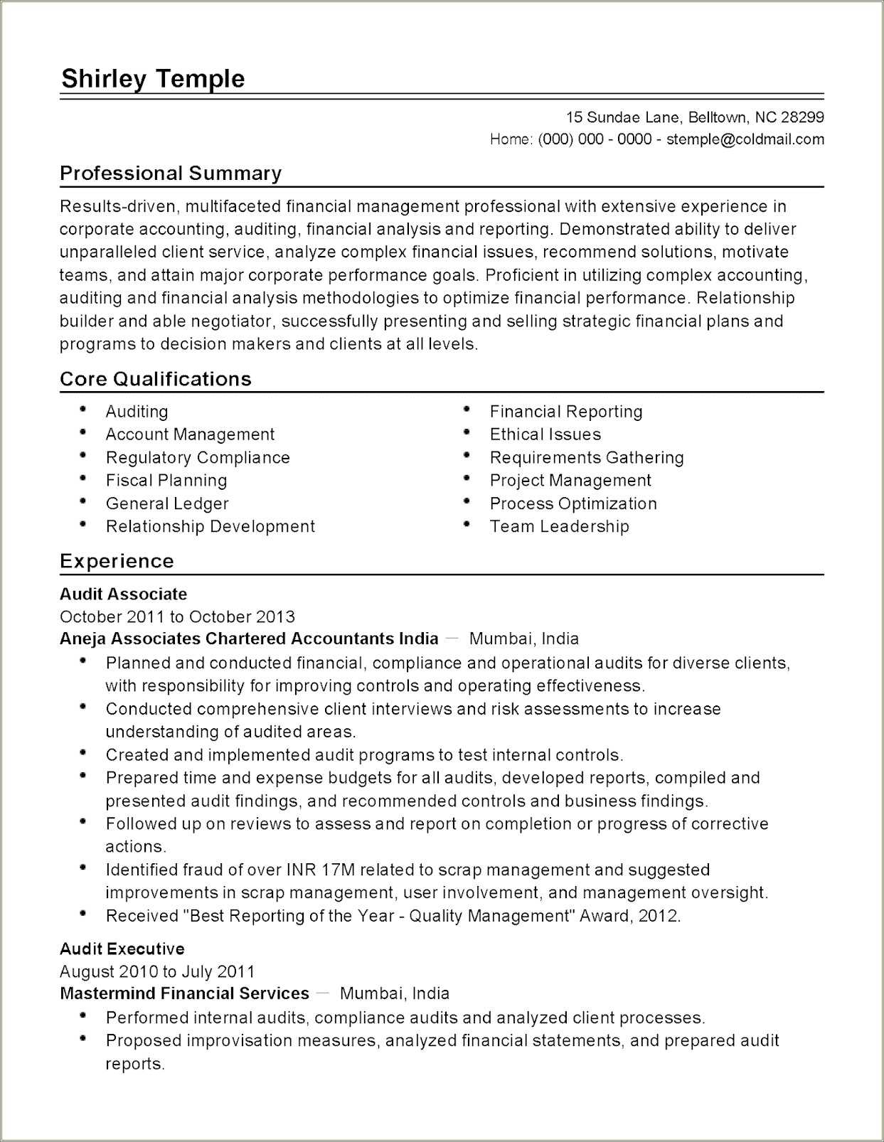 Kpmg Audit Associate Resume Example Resume Example Gallery