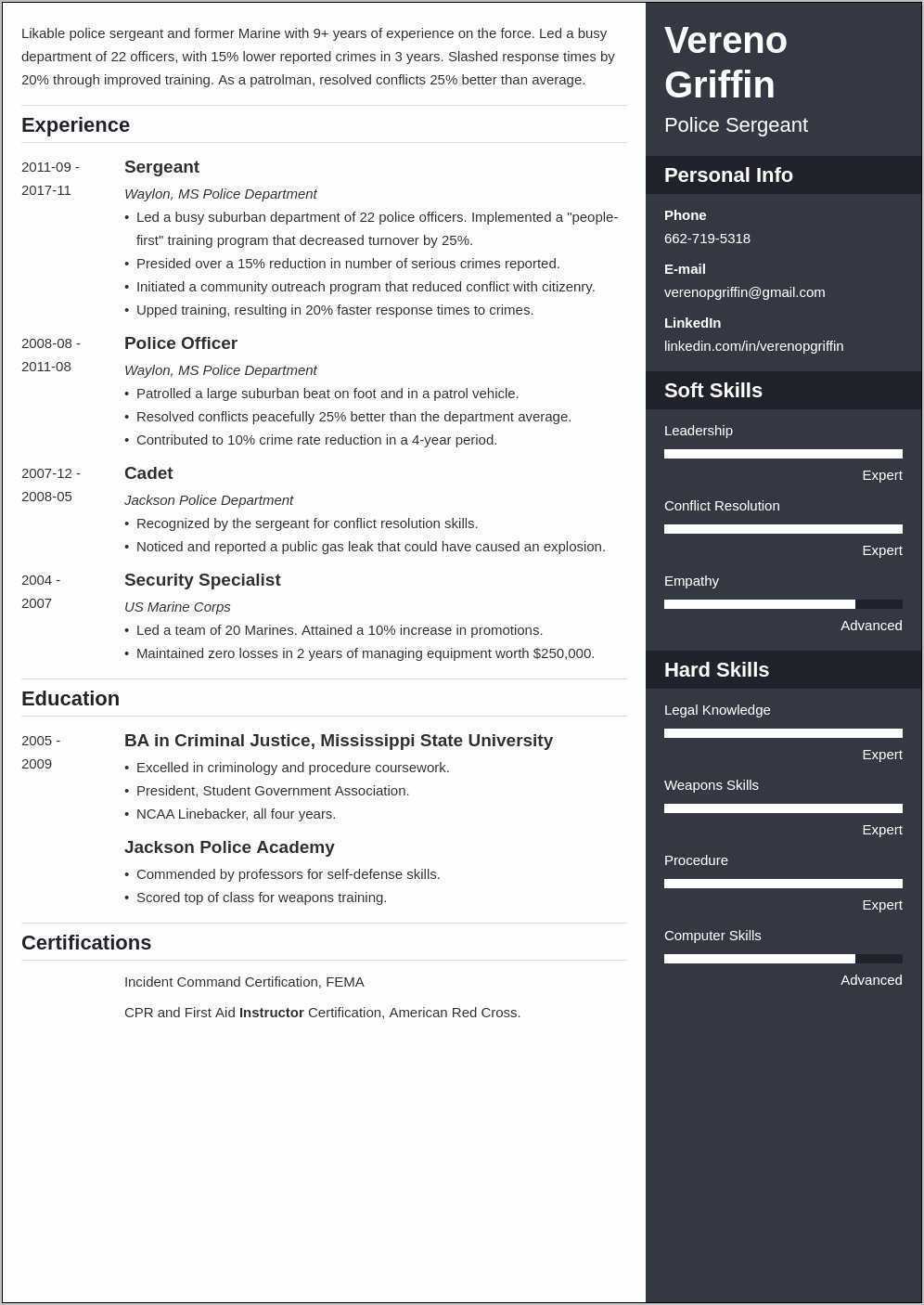 Free Law Enforcement Resume Samples Resume Example Gallery