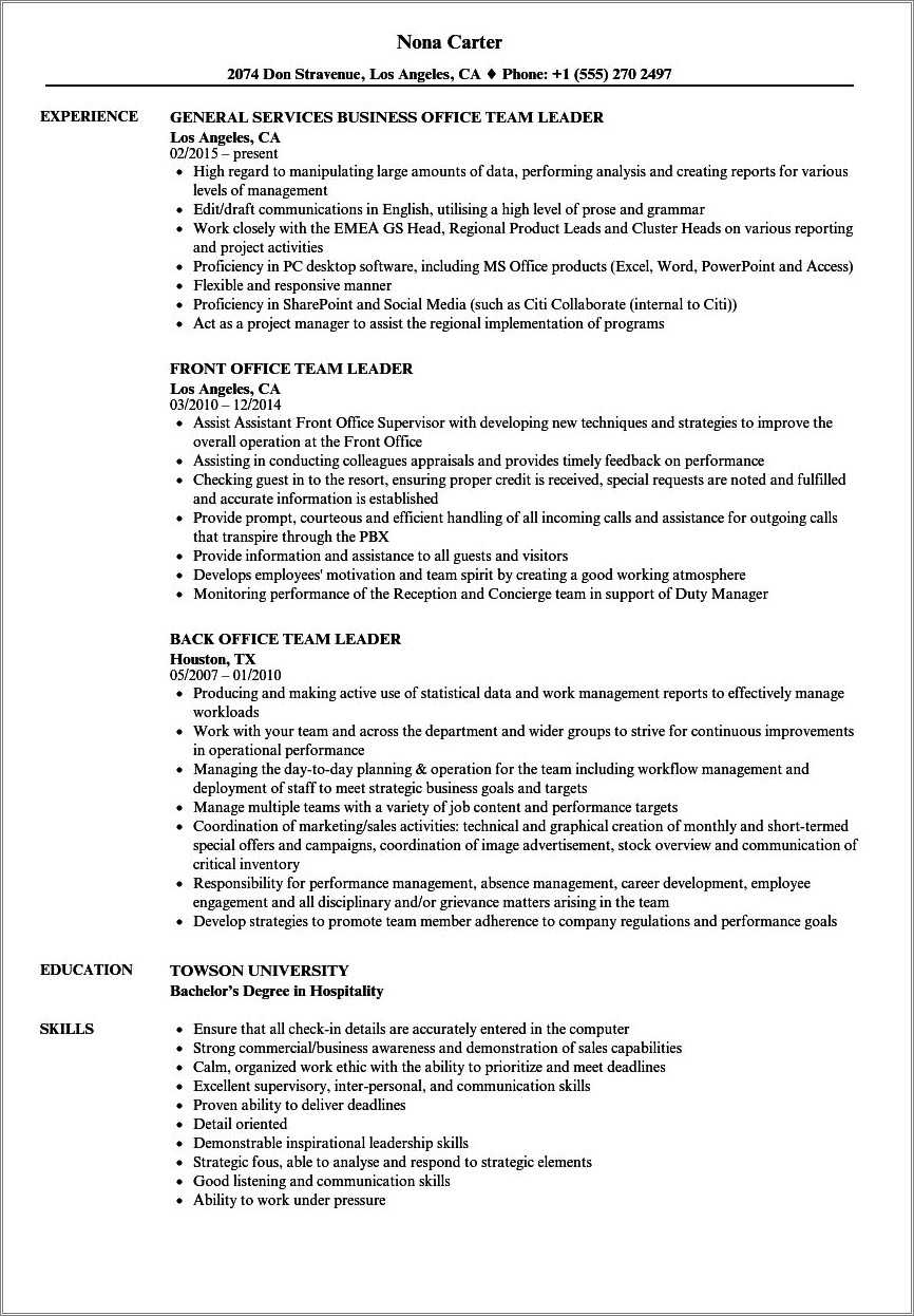 Resume Examples With Leadership Skills - Resume Example Gallery