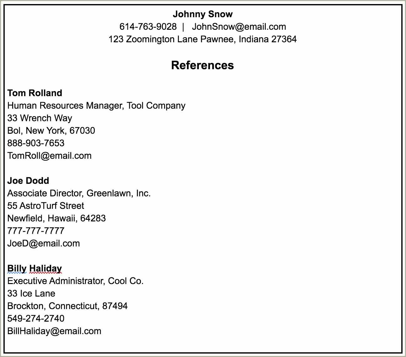 List Of References Example For Resume - Resume Example Gallery