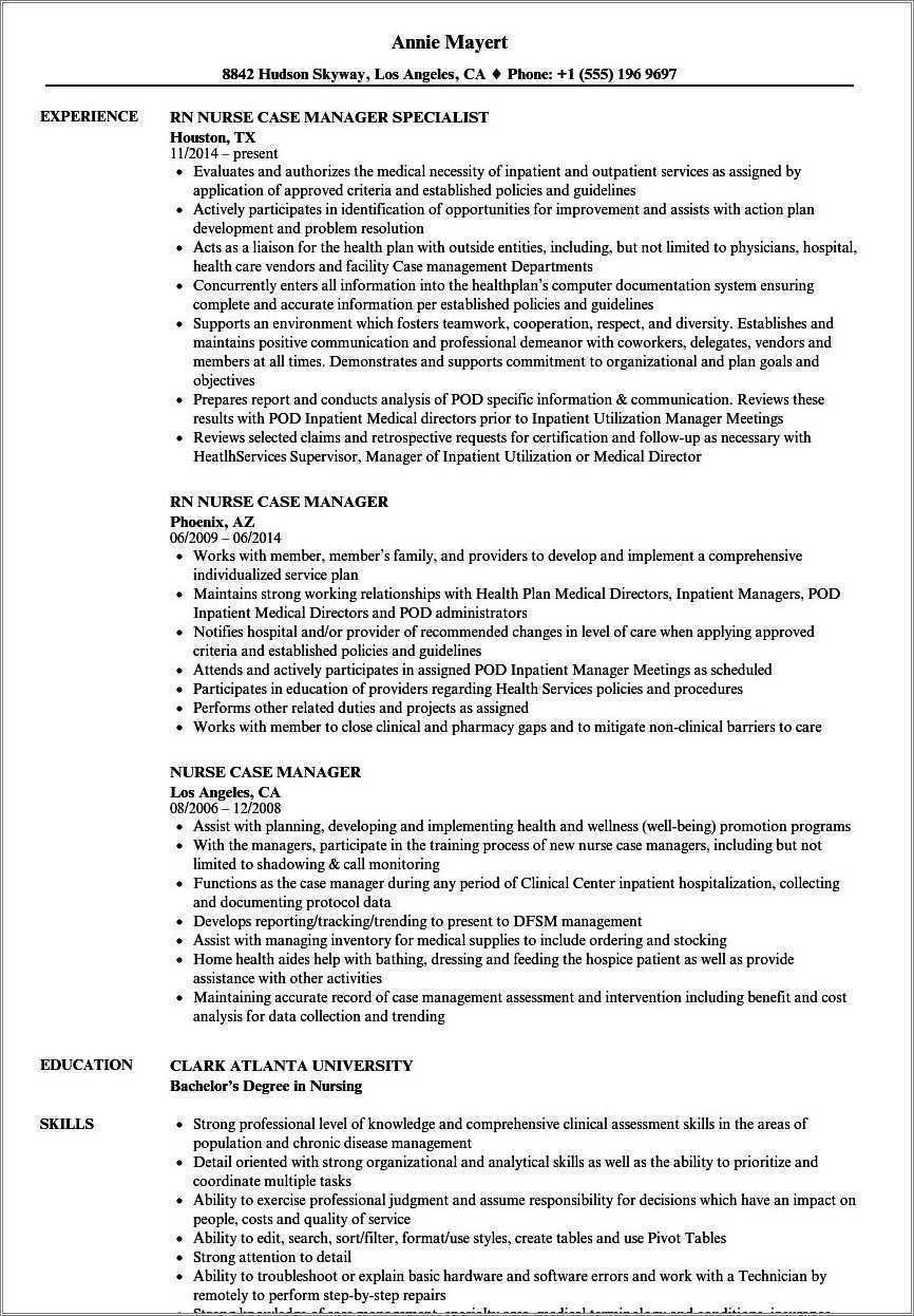 Lvn Case Manager Resume Sample