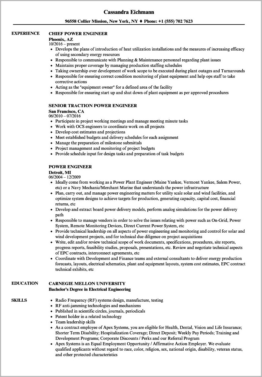 Marine Chief Engineer Resume Examples - Resume Example Gallery