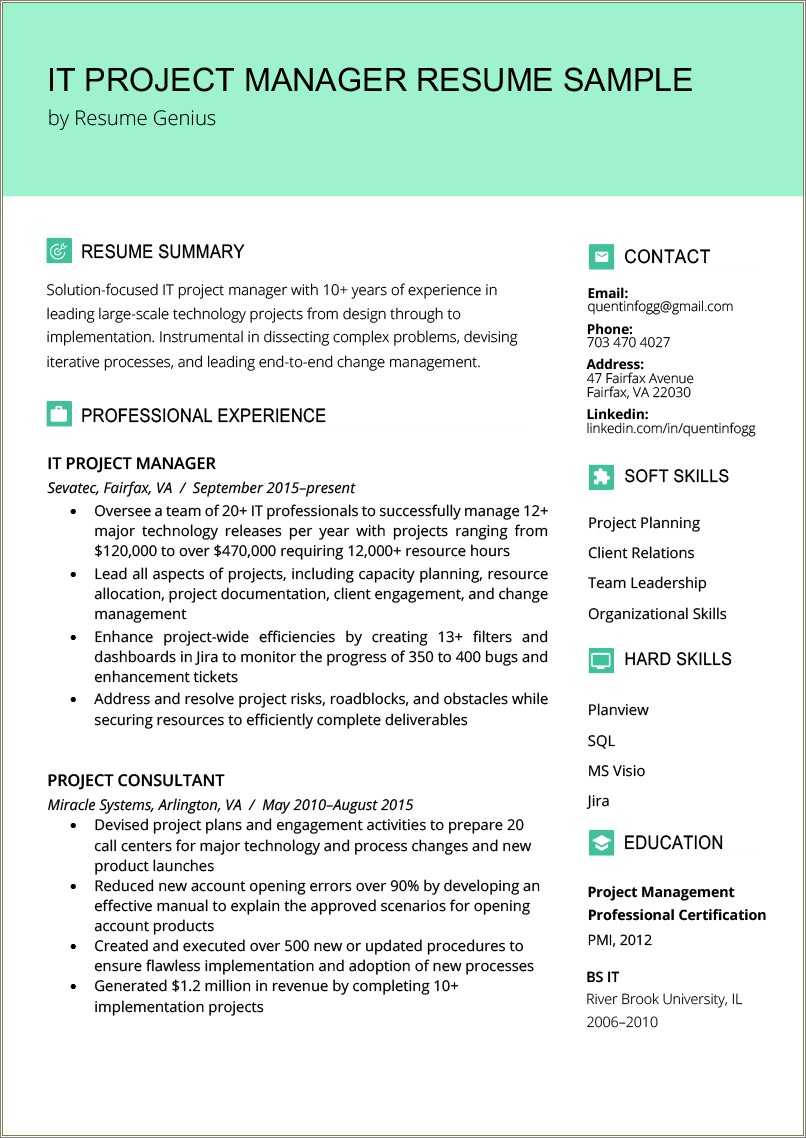 10 Years Experience Project Manager Resume - Resume Example Gallery