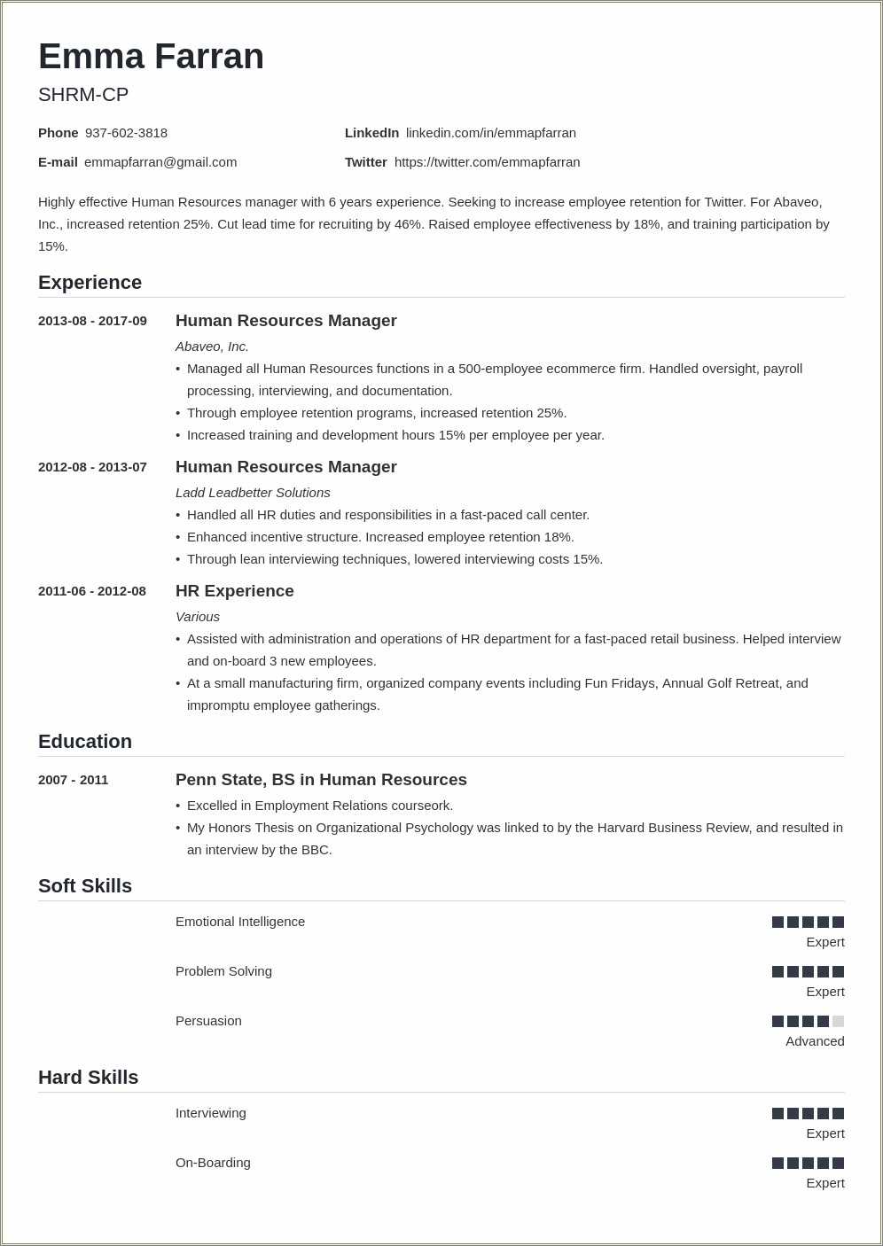 Masters In Human Resources Resume Examples - Resume Example Gallery