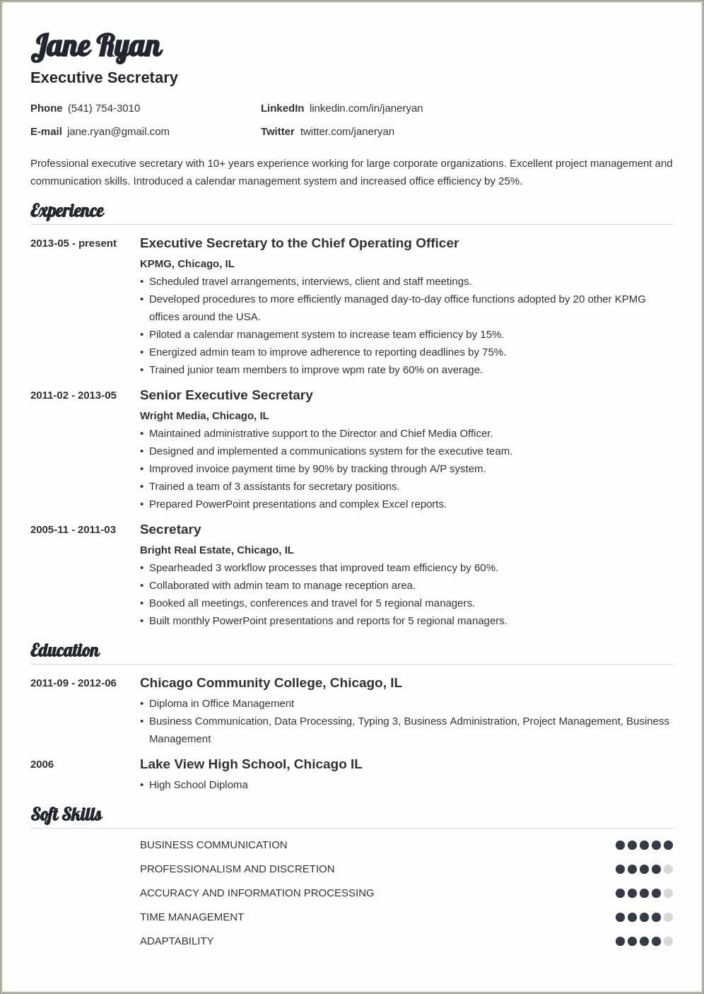 Mayor's Secretary Resume Sample - Resume Example Gallery