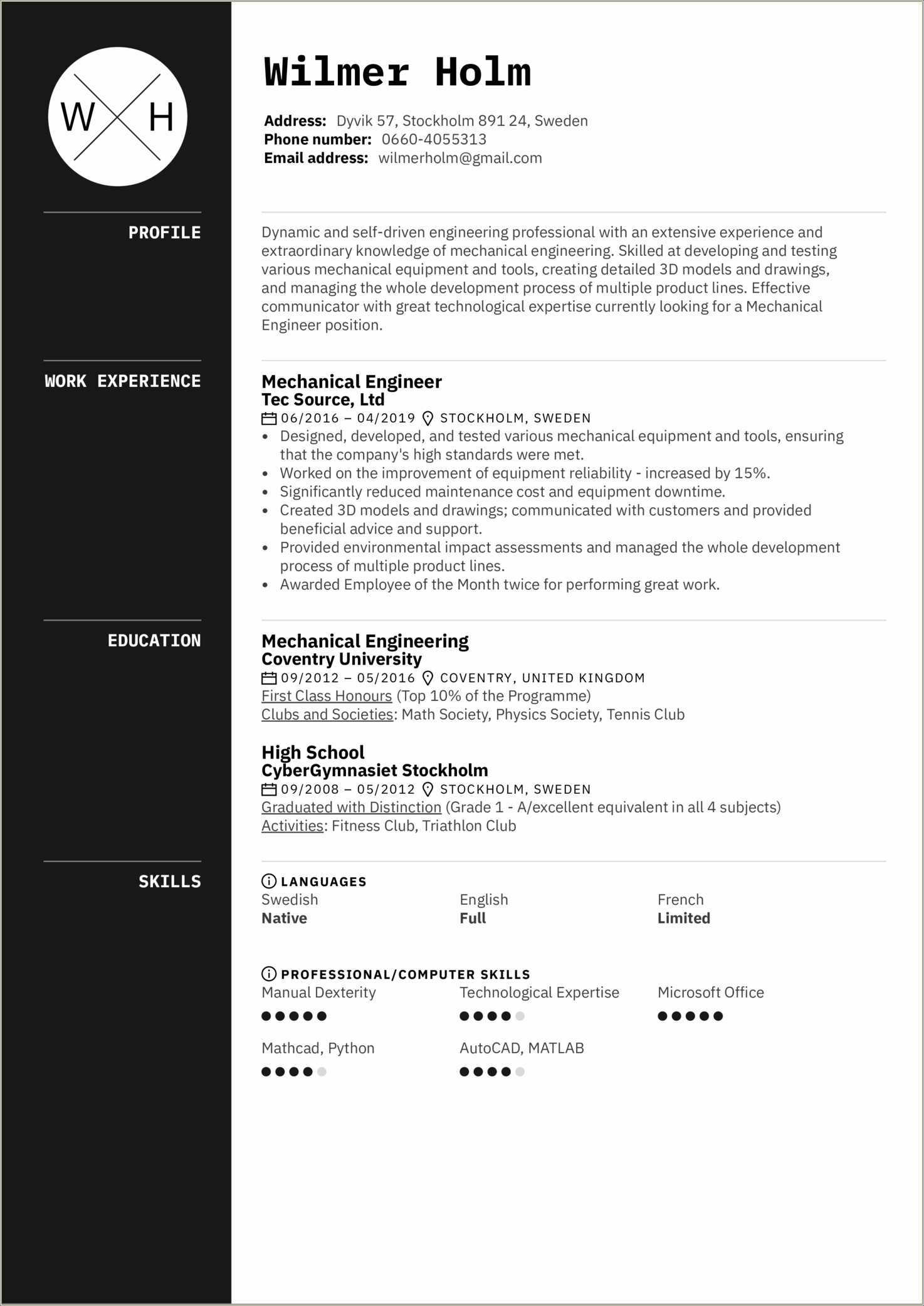 Mechanical Engineering Fresh Graduate Resume Sample - Resume Example 