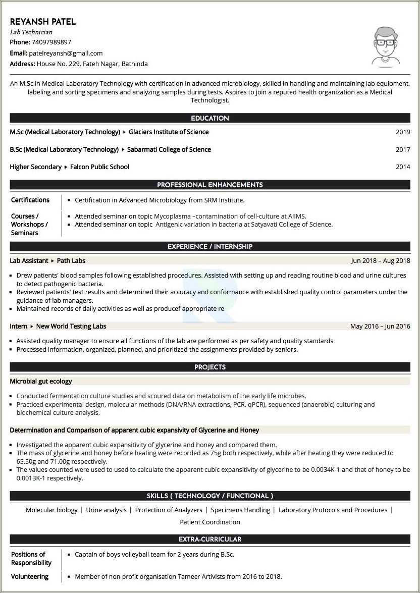 Med Lab Tech Resume Sample Resume Example Gallery