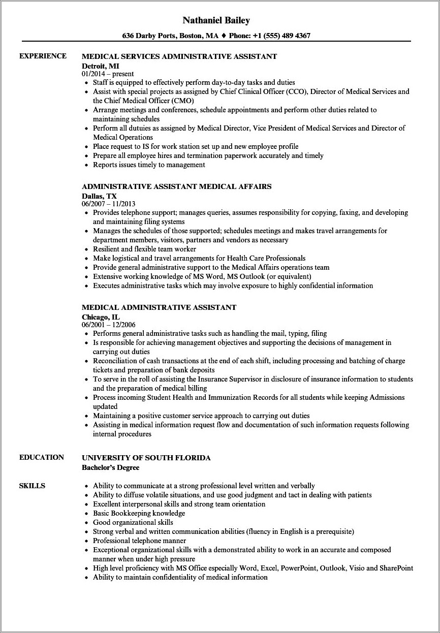 Medical Administrative Resume Objective Examples - Resume Example Gallery