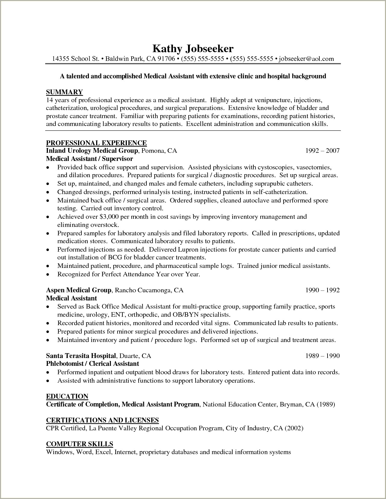 Medical Assistant Resume Summary Examples Resume Example Gallery