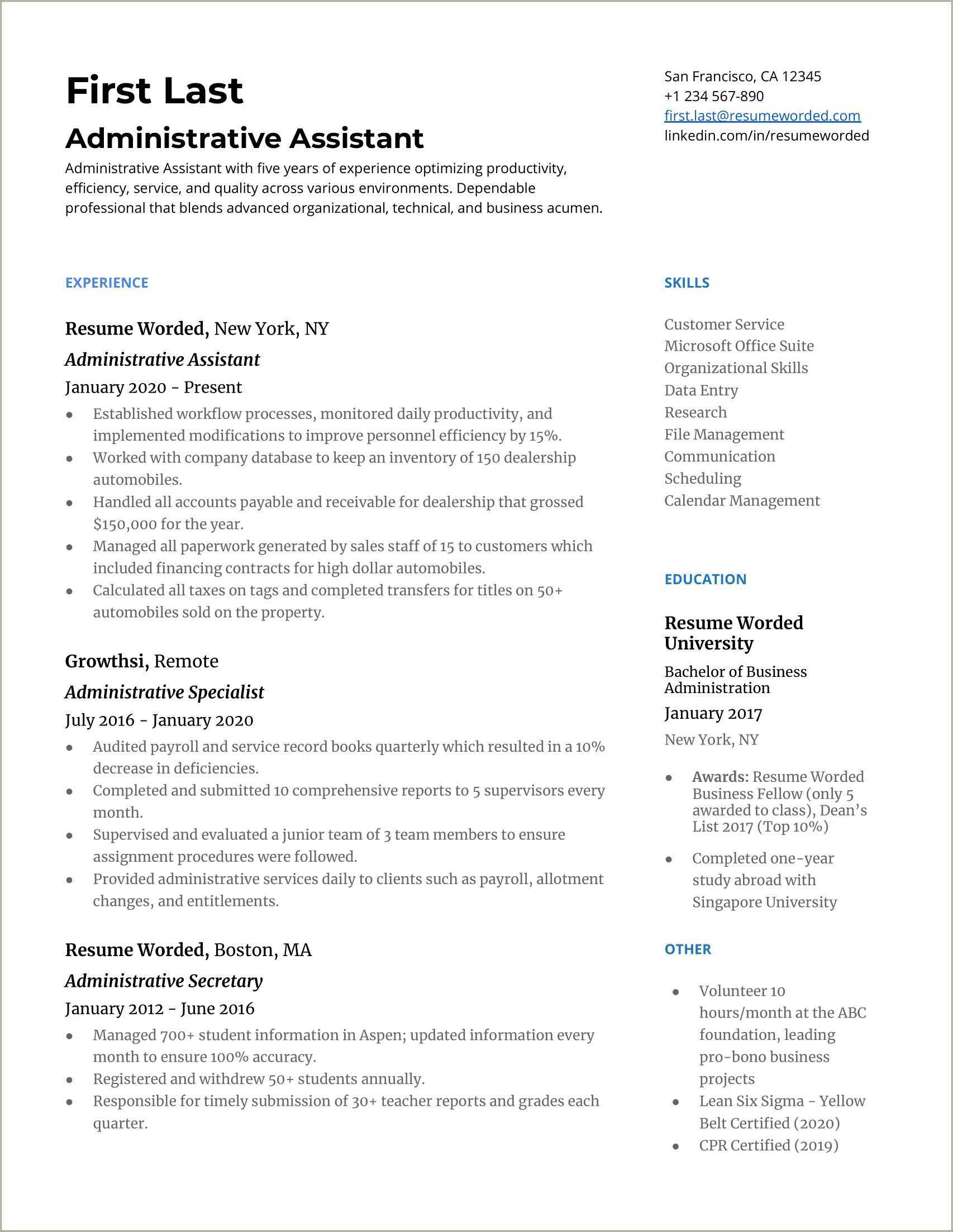 Medical Front Office Coordinator Resume Example - Resume Example Gallery