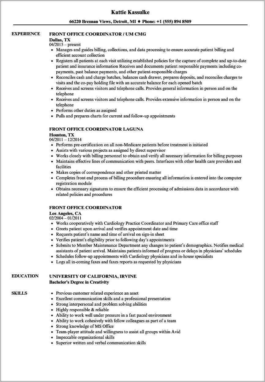 Job Description For Office Coordinator Resume - Resume Example Gallery