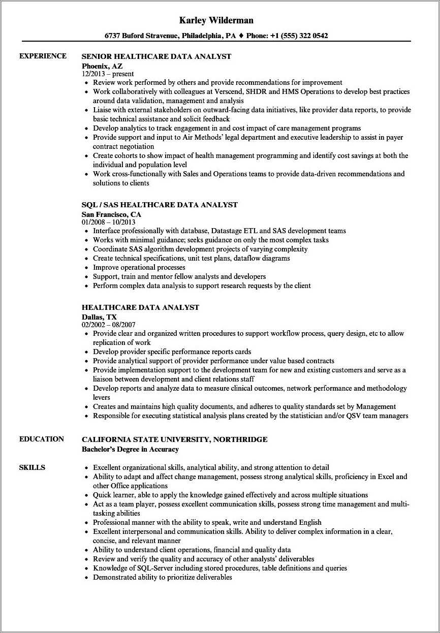 Medical Records Analyst Resume Sample - Resume Example Gallery