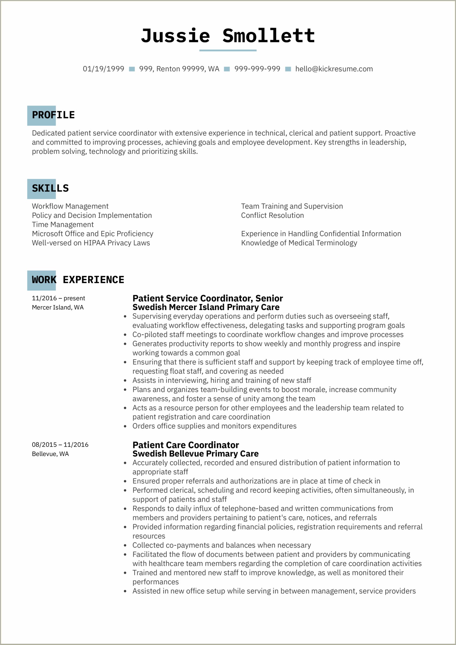 Medical Staff Coordinator Resume Sample Resume Example Gallery