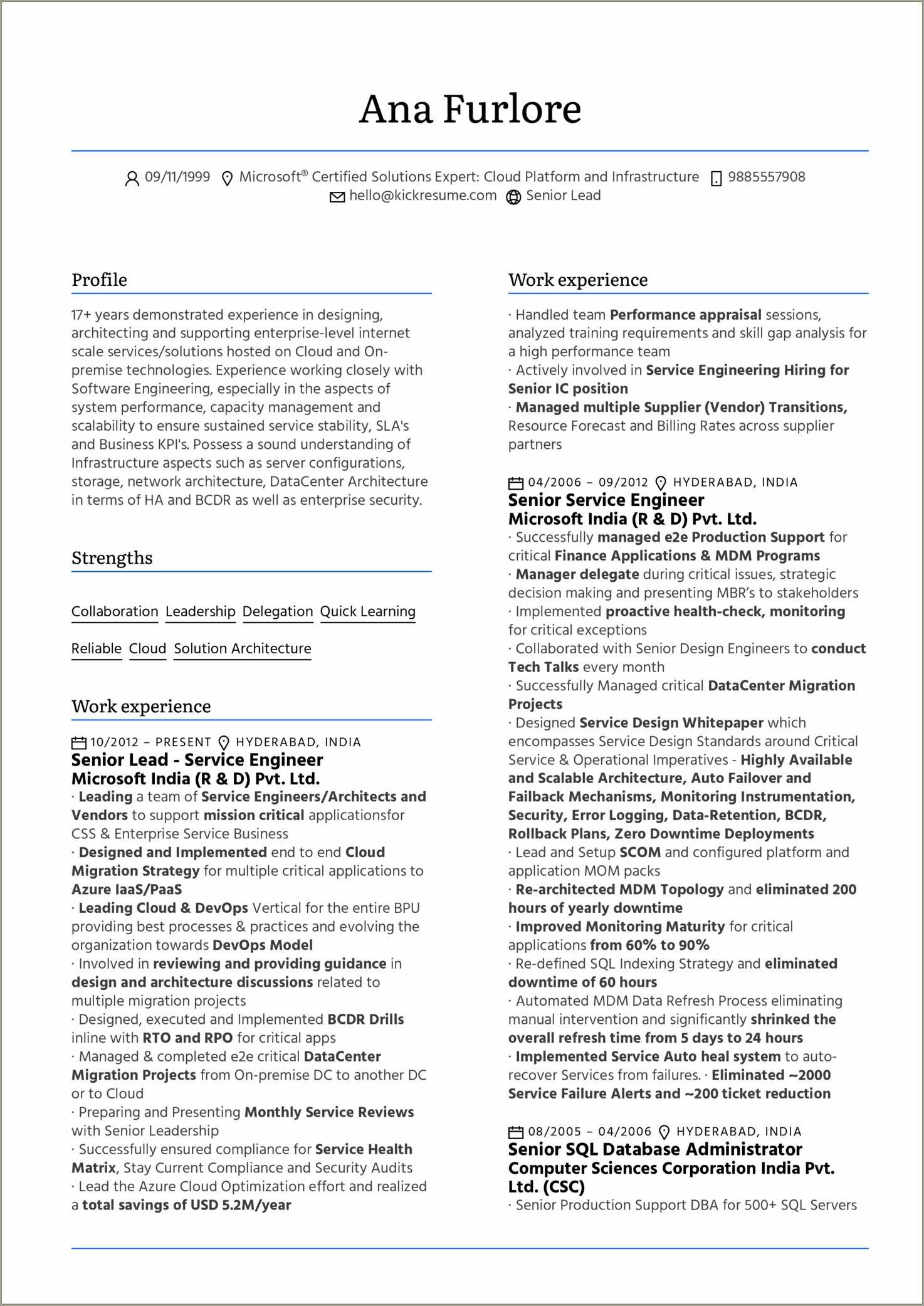 Azure Admin Resume Sample