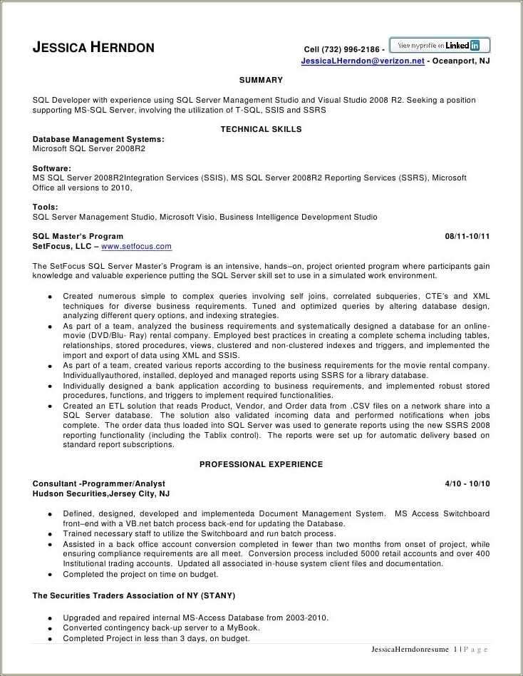 Microsoft Sql Server Management Studio Resume - Resume Example Gallery