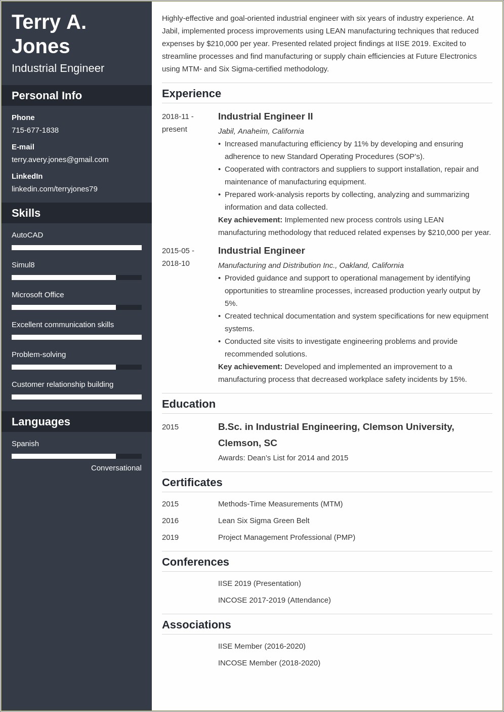 Minitab Experience In Manufacturing Industry Resume Example - Resume ...