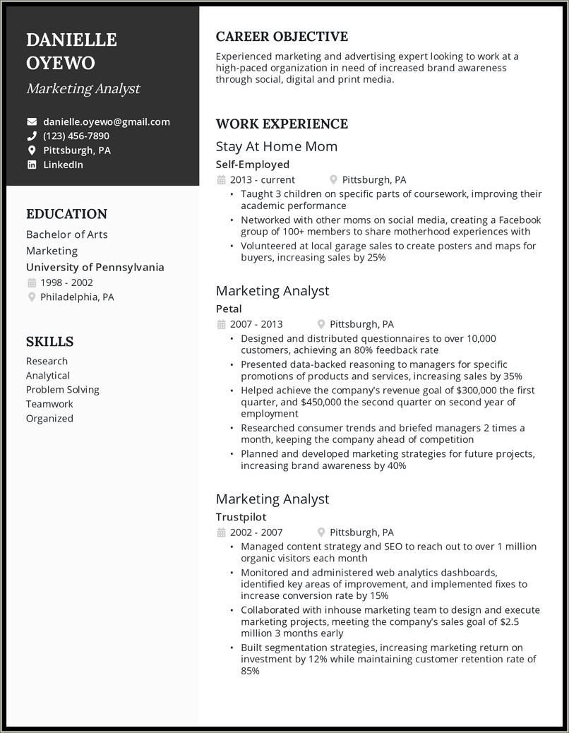 Mom Returning To Work Resume Samples - Resume Example Gallery