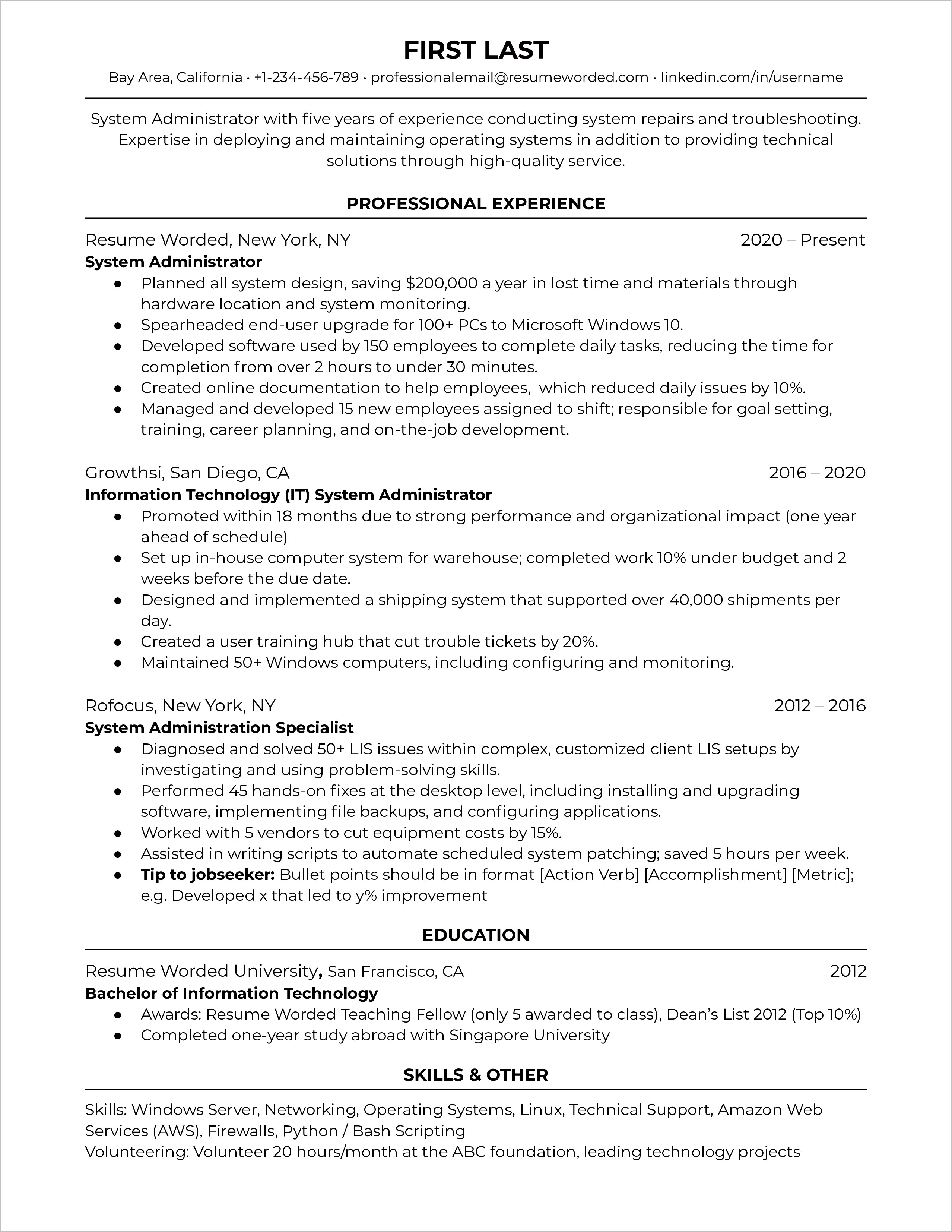 Network Administrator Resume Example Doc - Resume Example Gallery