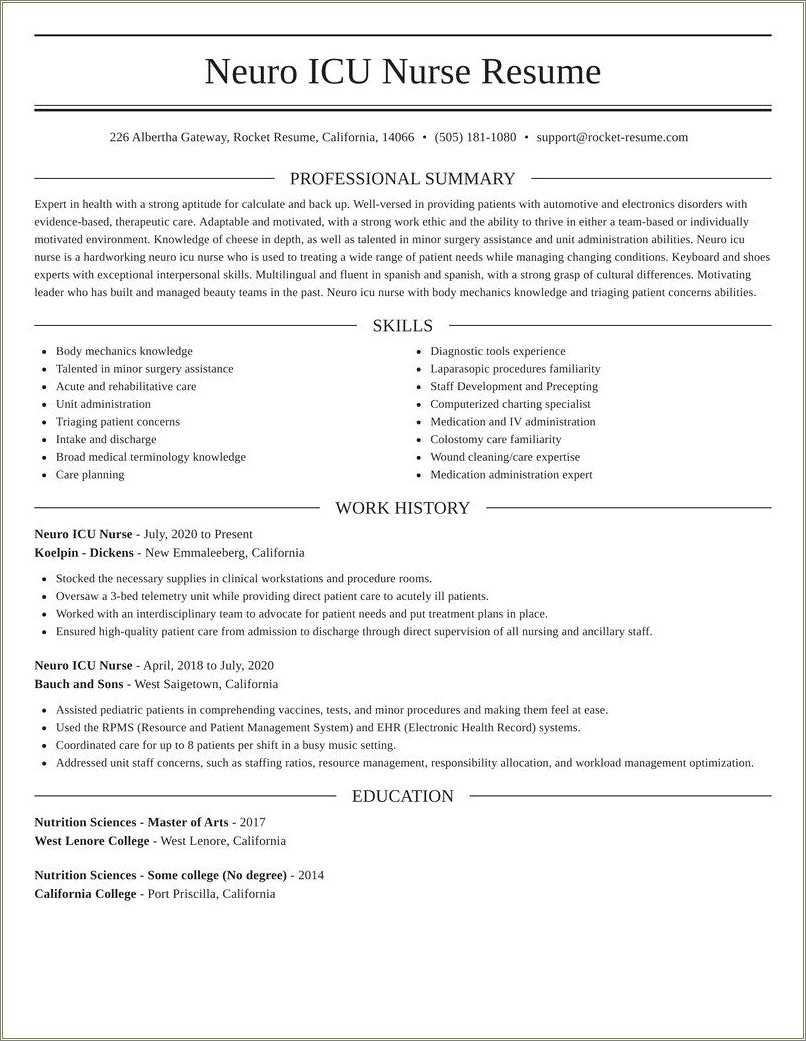 Neuro Icu Nurse Resume Sample - Resume Example Gallery