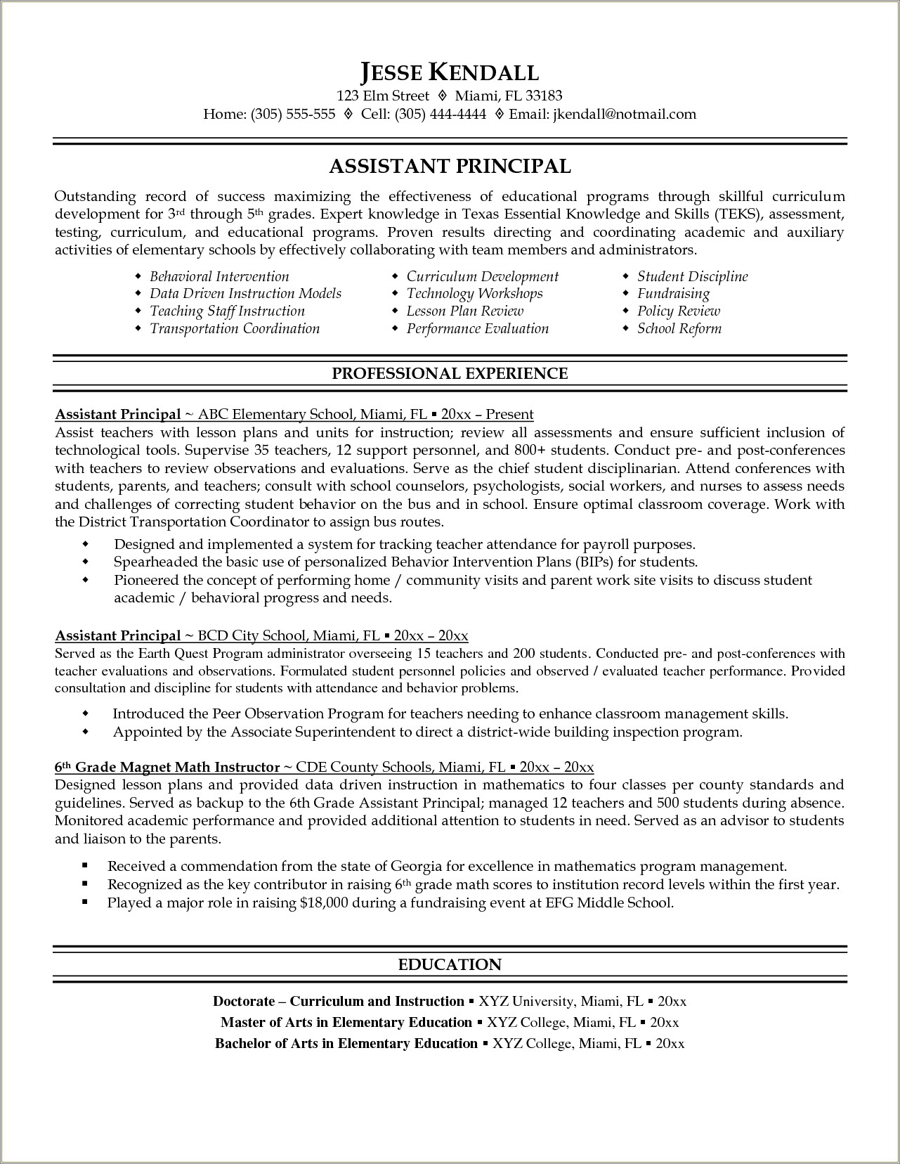 Sample Assistant Principal Resume Objectives Resume Example Gallery