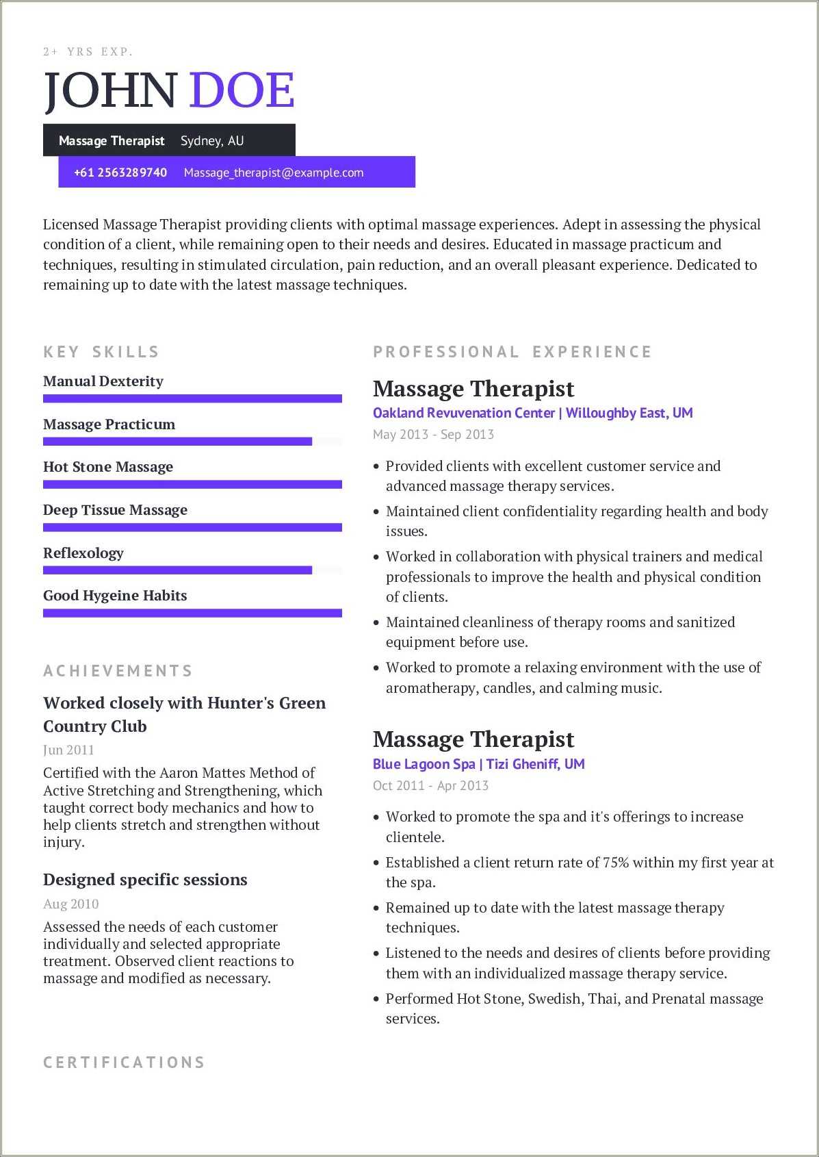 New Massage Therapist Resume Examples - Resume Example Gallery