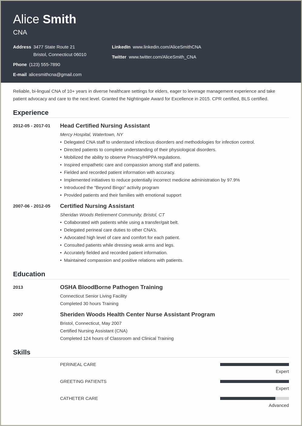 No Experience Cna Resume Examples - Resume Example Gallery