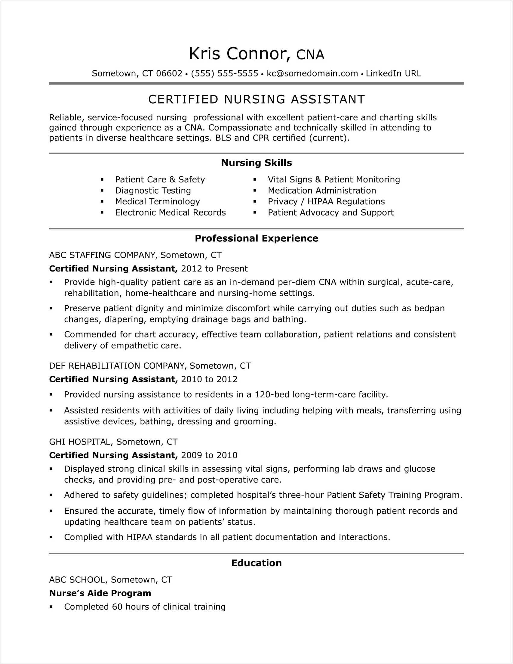 Nursing Assistant Resume Sample Qualifications Resume Example Gallery