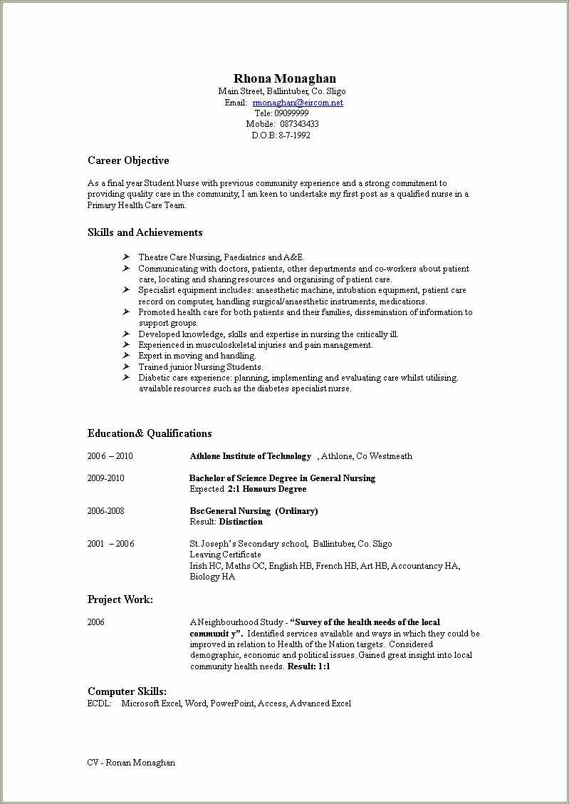 resume objective examples for nursing
